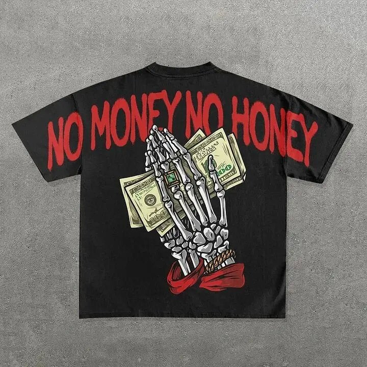 High Street Skull Money Printing Oversized Pattern Gothic Cotton T-shirt Harajuku Couple Y2g Shirt Short Sleeve