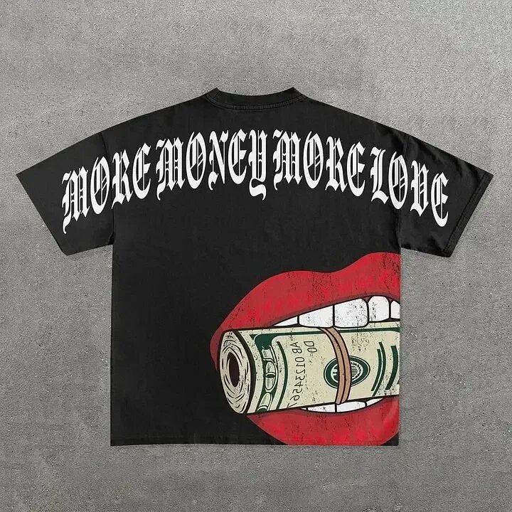 High Street Skull Money Printing Oversized Pattern Gothic Cotton T-shirt Harajuku Couple Y2g Shirt Short Sleeve
