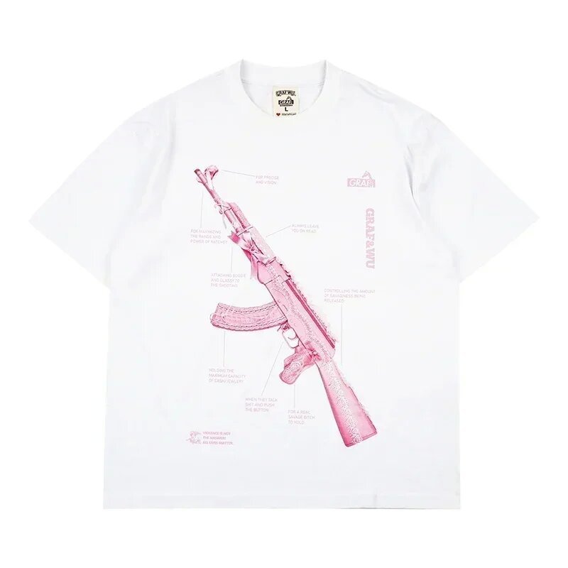 High Street Skull Money Printing Oversized Pattern Gothic Cotton T-shirt Harajuku Couple Y2g Shirt Short Sleeve