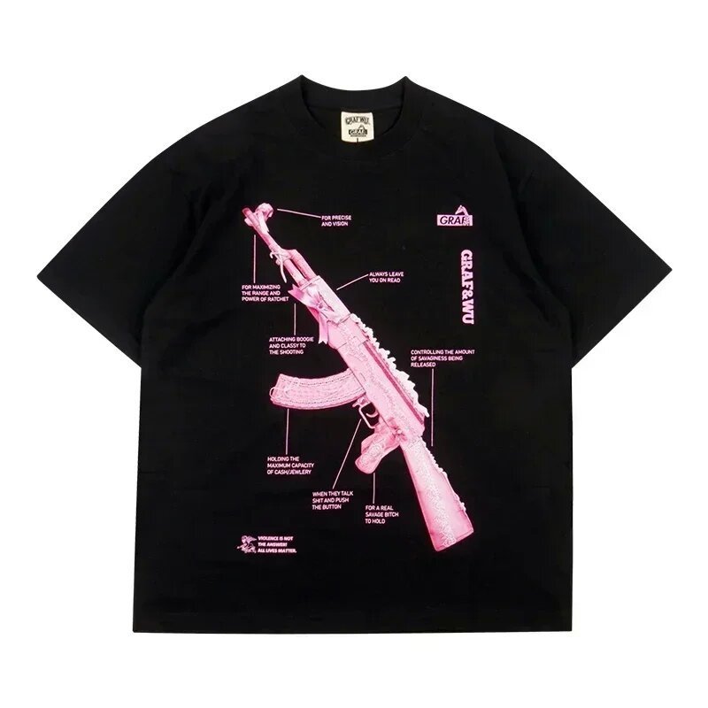 High Street Skull Money Printing Oversized Pattern Gothic Cotton T-shirt Harajuku Couple Y2g Shirt Short Sleeve
