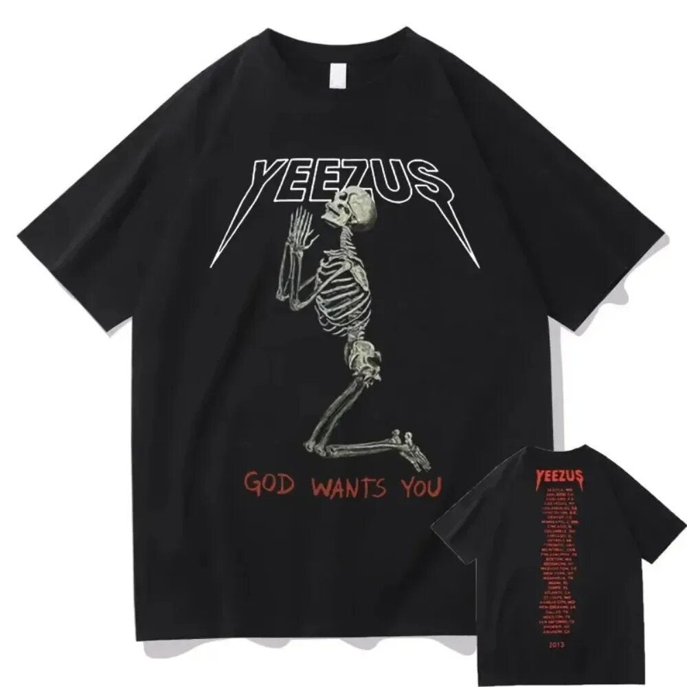 High Street Skull Money Printing Oversized Pattern Gothic Cotton T-shirt Harajuku Couple Y2g Shirt Short Sleeve