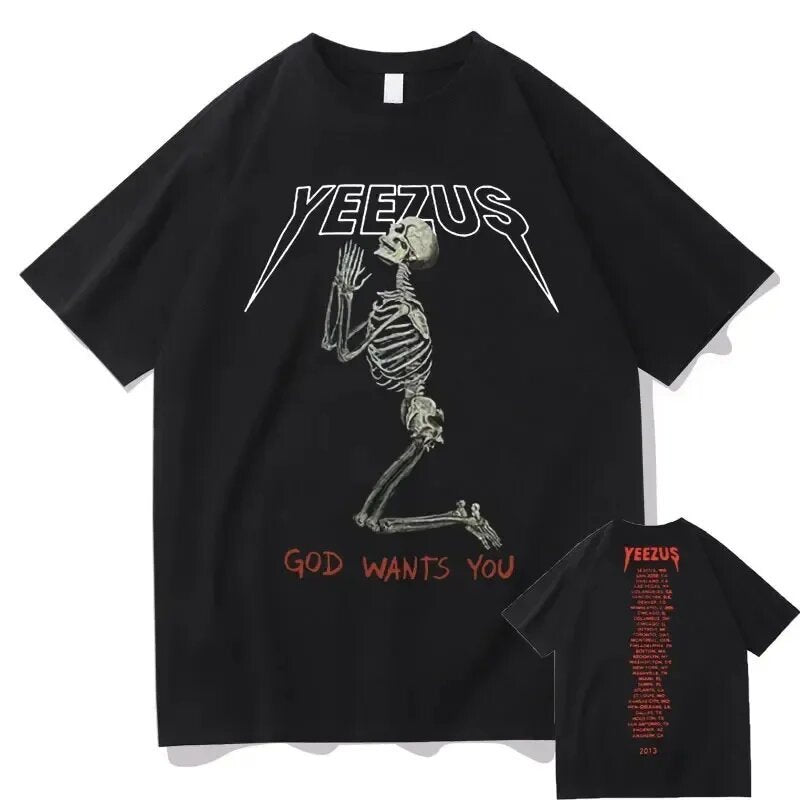High Street Skull Money Printing Oversized Pattern Gothic Cotton T-shirt Harajuku Couple Y2g Shirt Short Sleeve