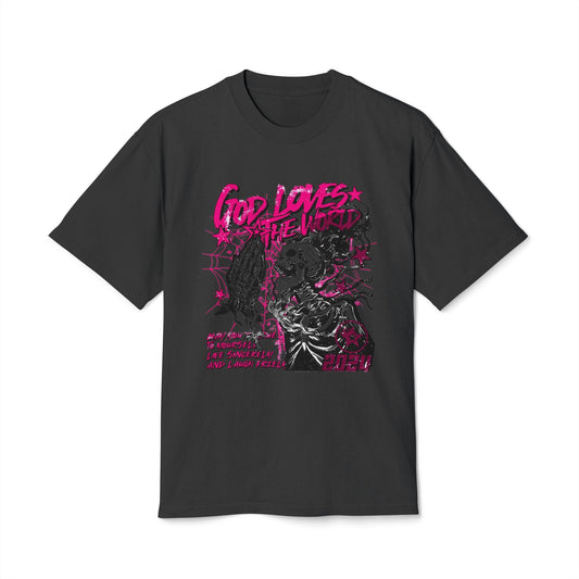God Loves the World Unisex Heavy Faded Tee, Graphic Tee, Streetwear, Casual Wear, Gift for Him/Her, Spiritual Fashion